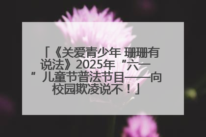 《关爱青少年 珊珊有说法》2025年“六一”儿童节普法节目——向校园欺凌说不！
