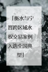 衡水与宁晋跨区域水权交易案例入选全国典型