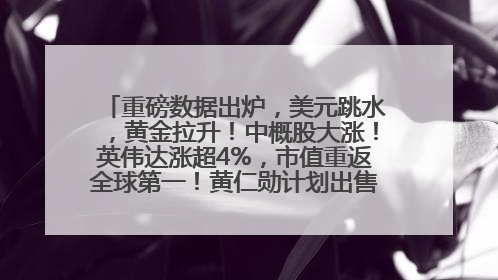 重磅数据出炉，美元跳水，黄金拉升！中概股大涨！英伟达涨超4%，市值重返全球第一！黄仁勋计划出售至多600万股股票