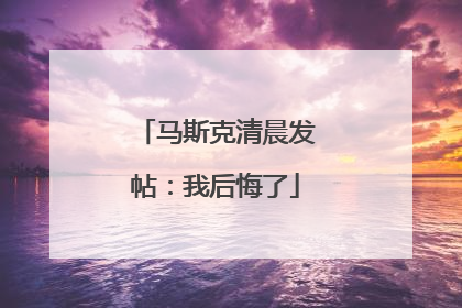 马斯克清晨发帖：我后悔了
